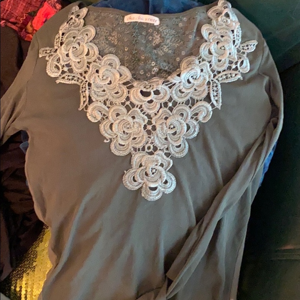 Sheer green embroidered/ sequined long sleeve